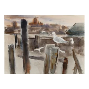 1960s "Maine Seagull 38" Watercolor Painting by Eve Nethercott