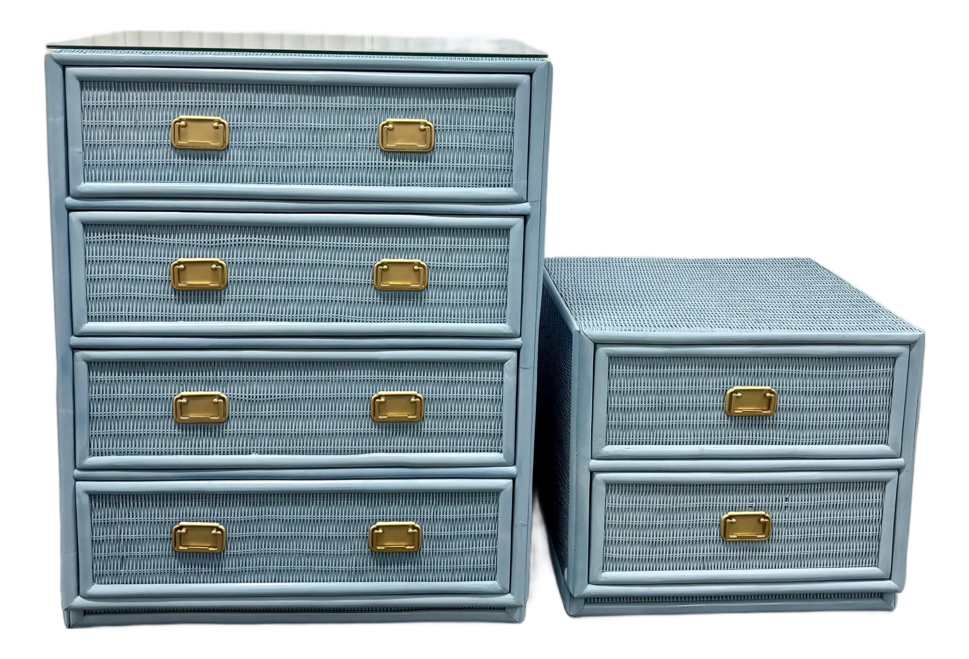 Coastal Chic Rattan Dresser & Nightstand Set | Chairish