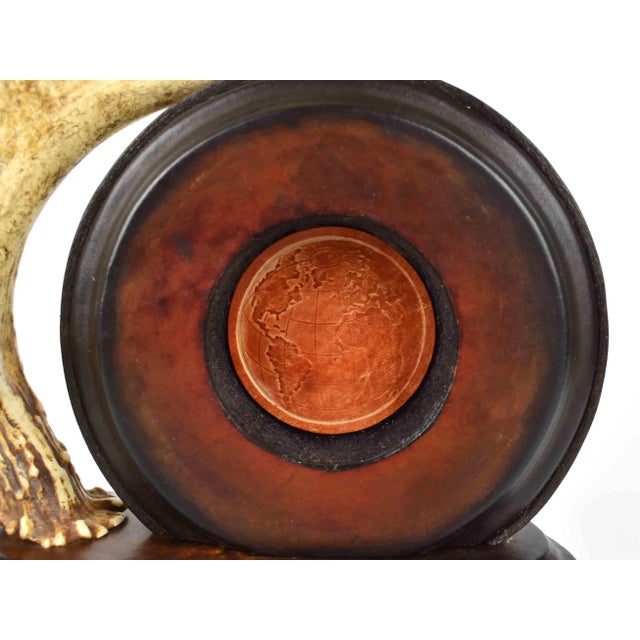 Late 20th Century Art Deco Handmade Genuine Leather Desk Clock and Organizer Box Embellished With Antler Set- 2 Pieces For Sale - Image 6 of 13