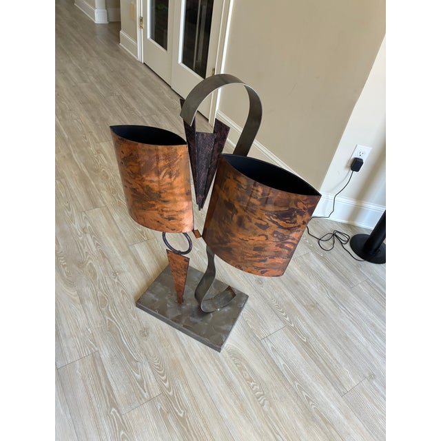 Large Vintage Brutalist Postmodern Metal Sculpture Flame-Patinated Copper & Torch-Cut Steel For Sale - Image 10 of 18