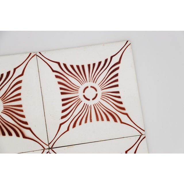 1910s Set of Four Large Art Deco Glazed Bordeaux & White Tiles, Portuguese For Sale - Image 4 of 11