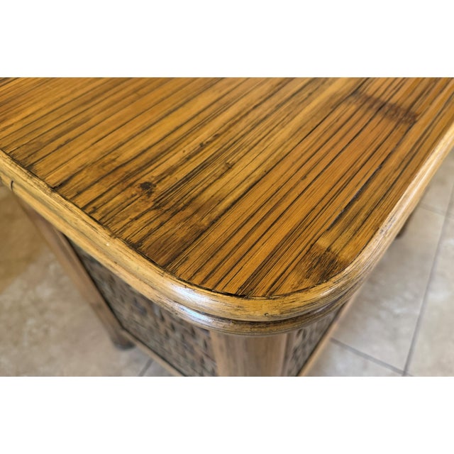 Vintage Coastal Rattan & Bamboo Nightstands - A Pair For Sale - Image 11 of 12