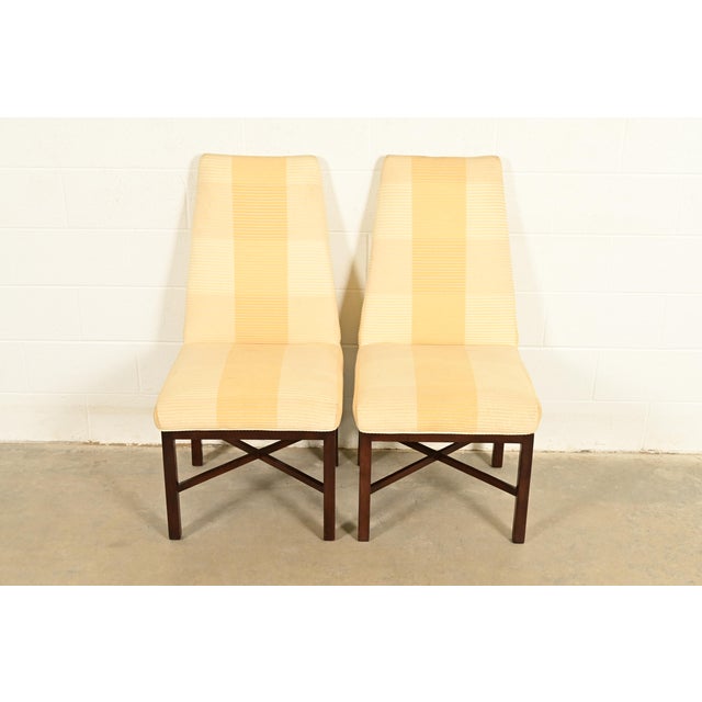 Mid-Century Modern Edward Wormley for Dunbar Mid-Century Modern Walnut X-Base High Back Side Chairs or Dining Chairs, Pair For Sale - Image 3 of 13