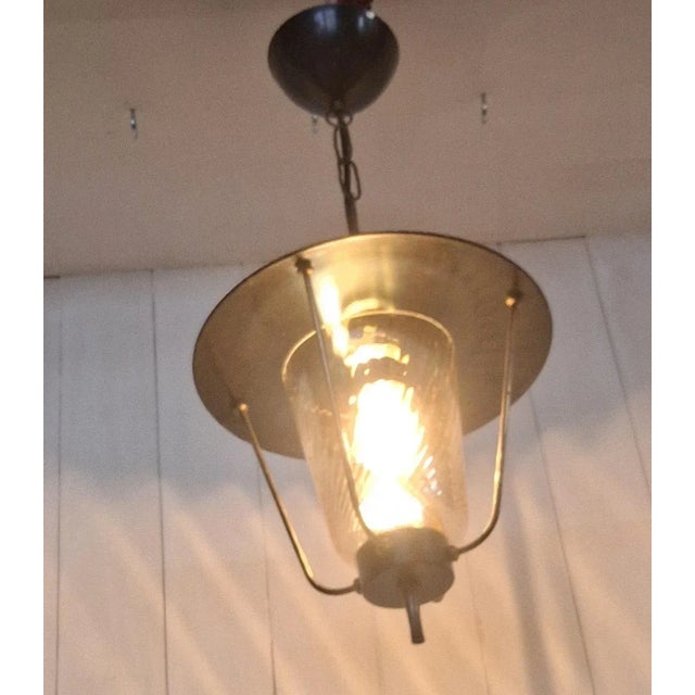 1960s Mid-Century German Pendant Lamp in Black Metal with Brass Brackets, 1960s For Sale - Image 5 of 7