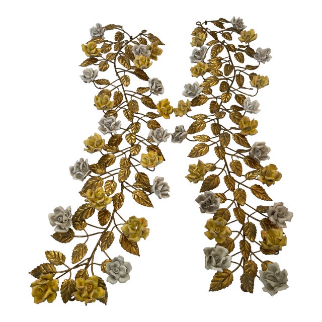 Vintage Pair Wall Decor With Roses Porcelain For Sale