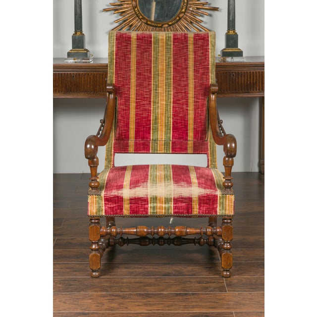 Brown French Louis XIV Style 19th Century Reclining Armchair with Turned Base For Sale - Image 8 of 12