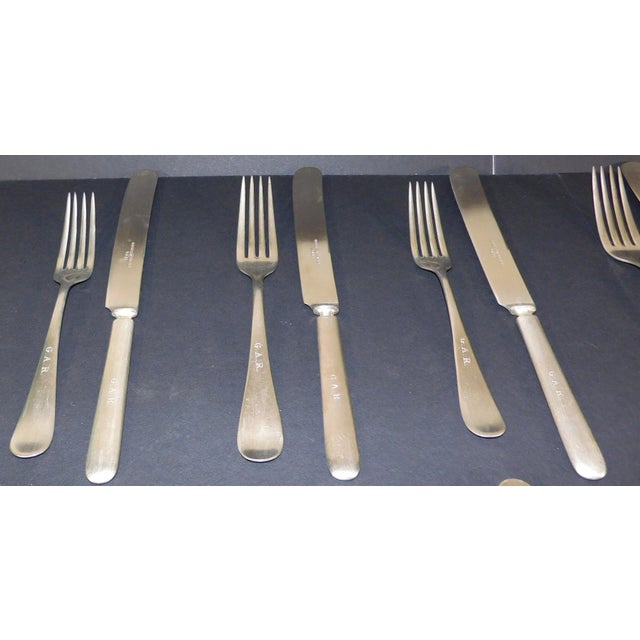 American 1920s Vintage Grand Army Republic (g.a.r.) Maine Nickel Silver Fork/Knife Set - 24 Piece For Sale - Image 3 of 12