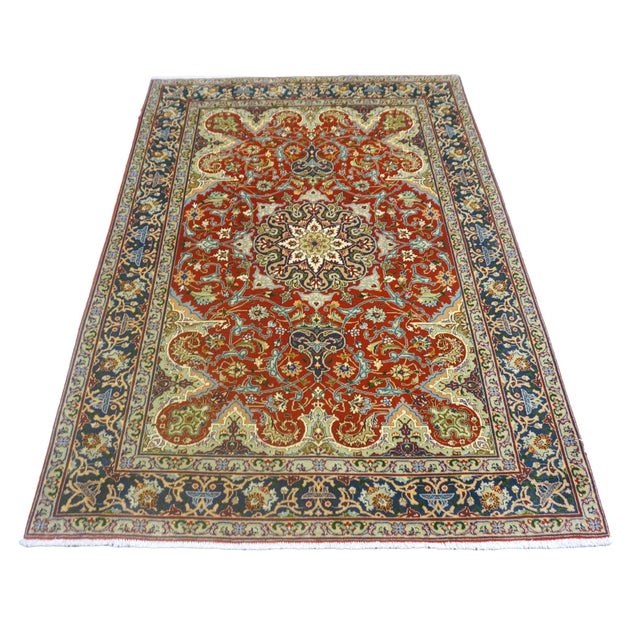 Antique Persian Tabriz Wool 3x5 Red & Navy Handmade Area Rug #1143878 For Sale - Image 4 of 12