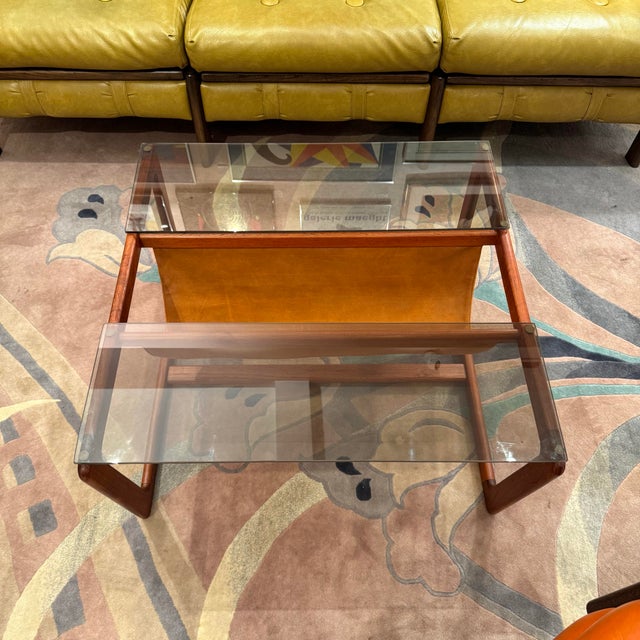 Vintage Lou Hodges Style Teak and Smoked Glass Coffee Table With Magazine Holder For Sale - Image 10 of 11
