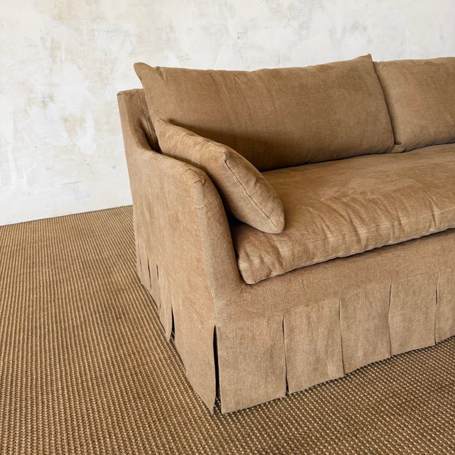 Parisian Sofa Slip Covered in Belgian Spice Linen For Sale - Image 4 of 16
