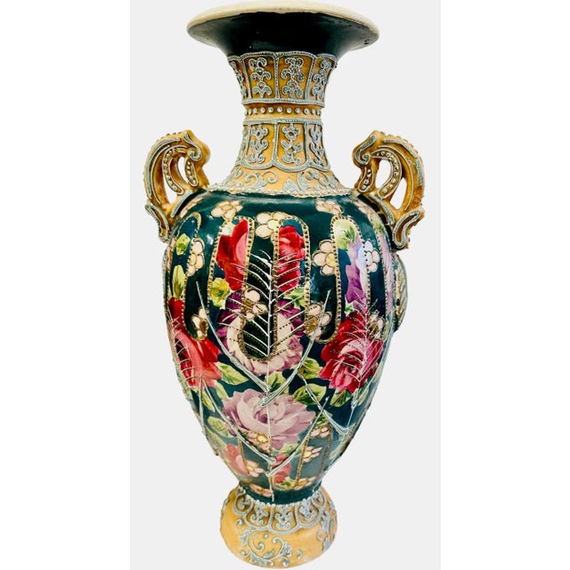 Moriage Enamel Nippon Style Double Handled Vases - a Pair For Sale - Image 4 of 6