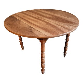 Antique French Round Walnut Drop-Leaf Dining Table, 1890s For Sale