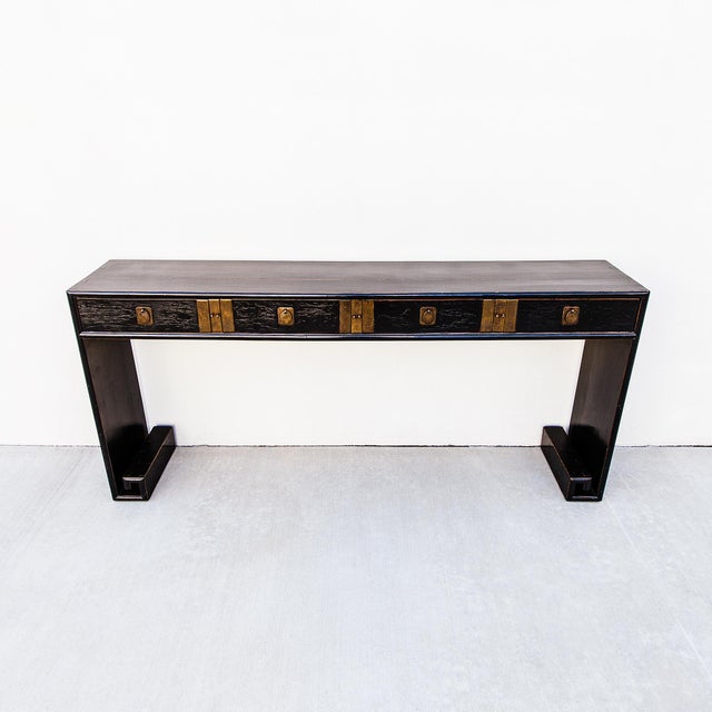 Early 20th Century Chinese Ming-Style Black Lacquer Console Table For Sale - Image 13 of 14