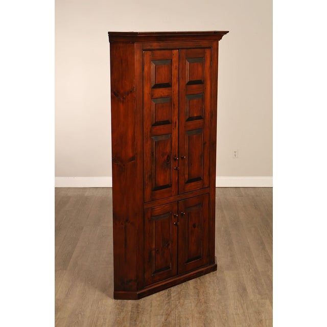 Custom Quality American Made Pine Corner Cupboard with Two Pairs of Paneled Doors Opening to Painted Interior with...