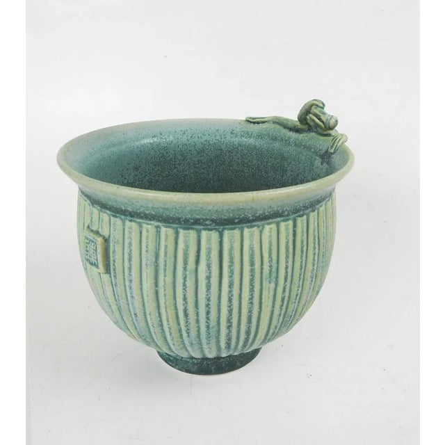 V Chin Blue Green Porcelain Studio Pottery Bowl Vase Vorakit Chinookoswong For Sale - Image 9 of 9