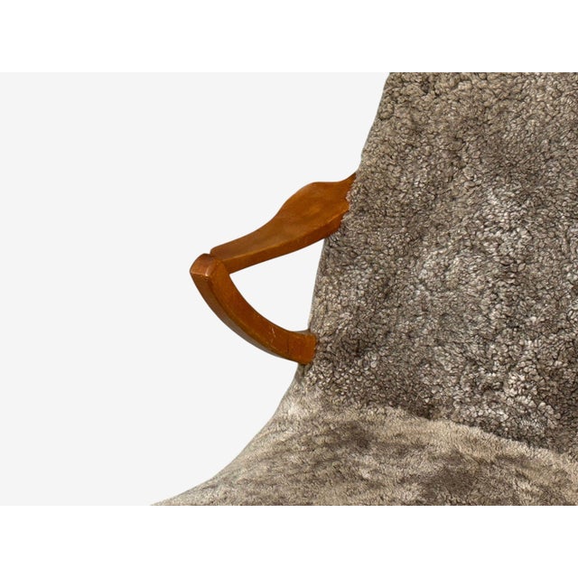 Jio Möbler, Chaise Lounge, Gray Shearling, Elm, Sweden, 1960s For Sale In New York - Image 6 of 13