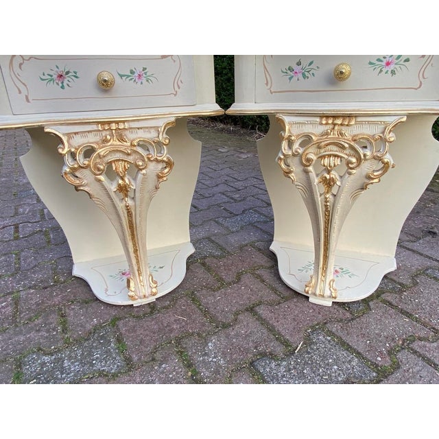 Cream 1899 Italian Rococo Cream Gilt Beech Nightstands - Pair For Sale - Image 8 of 10