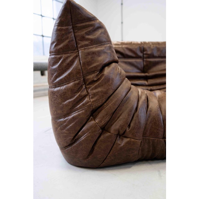 Vintage Two-Seater Togo Sofa with Arms in Brown Leather by Michel Ducaroy for Ligne Roset, 1970s For Sale - Image 6 of 18