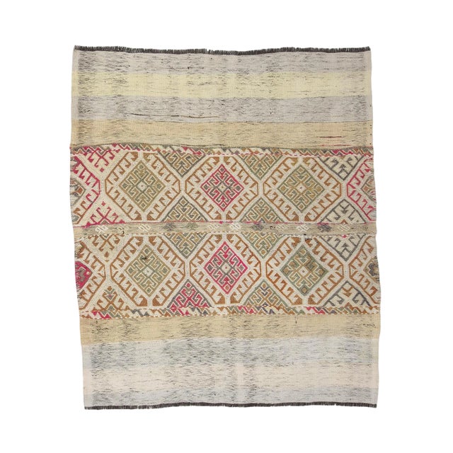 Vintage Turkish Kilim Rug- 4′7″ × 5′3″ For Sale