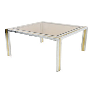 Renato Zevi Mid Century Italian Chrome Brass and Glass Square Coffee Table For Sale