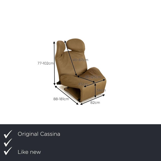 The Wink armchair from Cassina is covered in olive-colored genuine leather and stands on small, black feet. It is...