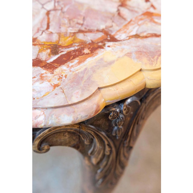 Brown French 19th Century Carved Walnut Center Table with Original Variegated Marble For Sale - Image 8 of 9