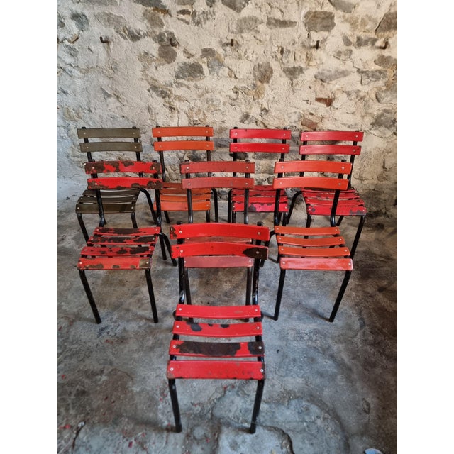Vintage French Metal Bistro Chairs, 1970s, Set of 8 For Sale - Image 11 of 18