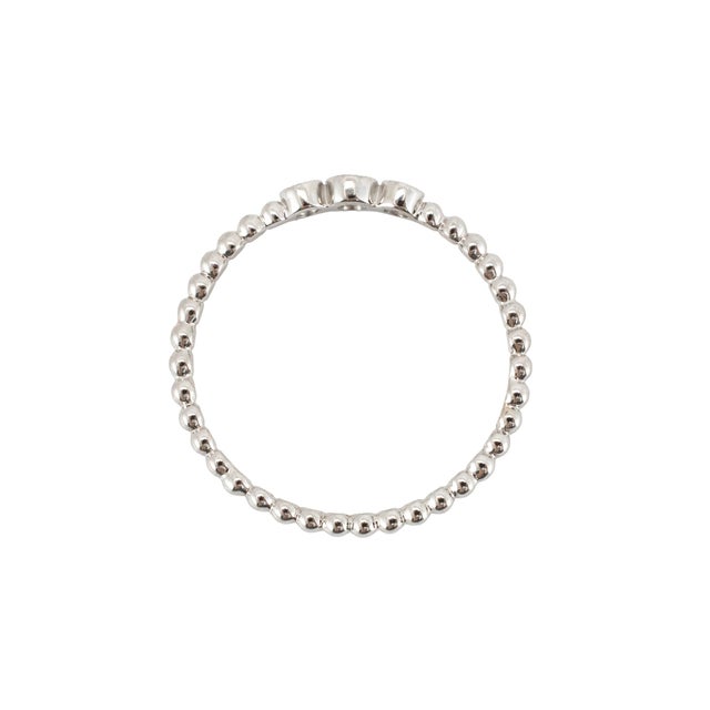 14k White Gold 0.03ctw Diamond Bezel Milgrain Beaded Band Ring, Size 7 For Sale In Houston - Image 6 of 8