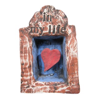 Artist-Signed Folk Art Plaster Heart Wall Sculpture, “In My Life,” 2010 For Sale