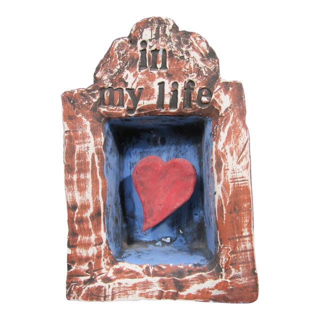 Artist-Signed Folk Art Plaster Heart Wall Sculpture, “In My Life,” 2010 For Sale