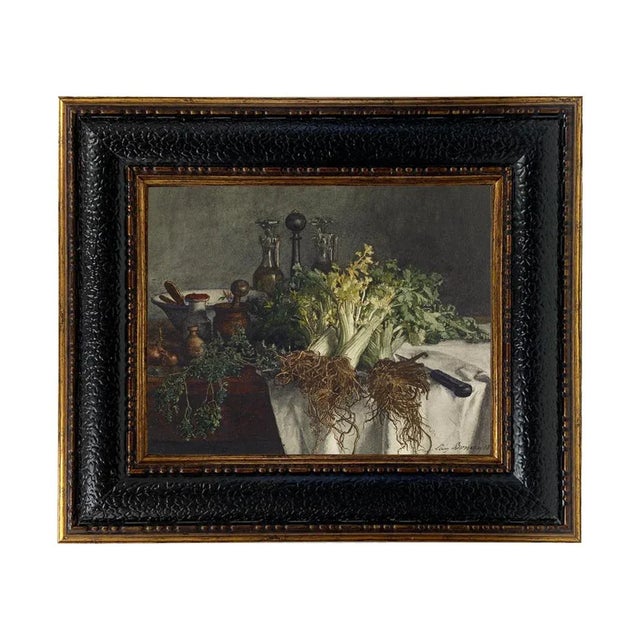 "Still Life on Kitchen Table" After Leon Bonvin, Contemporary Reproduction Print on Canvas, Black Frame, 8 x 10 For Sale - Image 4 of 4