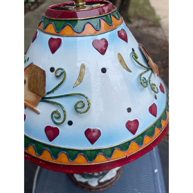 Vintage Santa Claus Table Lamp Metal Heart Shade Folk Art Christmas Decor New For Sale - Image 4 of 5