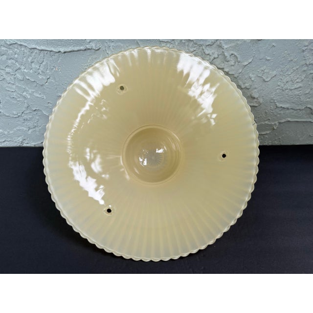 Ivory Vintage Art Deco Ivory Opalescent Ribbed Glass Pendant Light Shades, Three-Chain Ceiling Fixture Shades - a Pair For Sale - Image 8 of 12