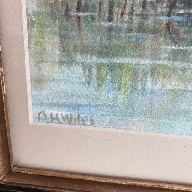 Listed British Artist Bernard Harper Wiles 1883-1966 - Signed Framed Watercolor Painting of Men Fishing For Sale In Portland, ME - Image 6 of 12