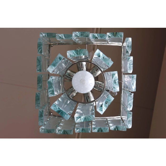 1950s Italian Mid-Century Murano Etched Glass Pendant Chandelier For Sale - Image 10 of 11