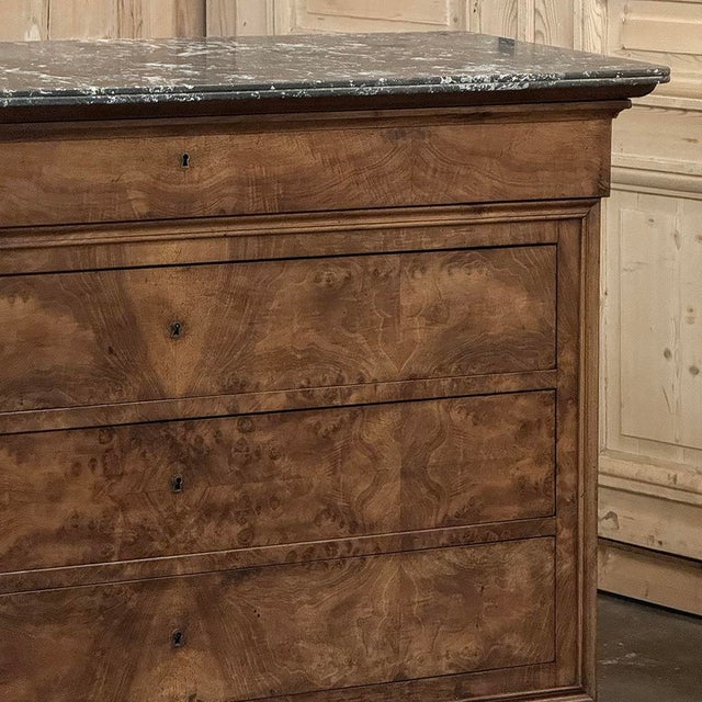 Wood 19th Century French Louis Philippe Burl Walnut Marble Top Commode For Sale - Image 7 of 18
