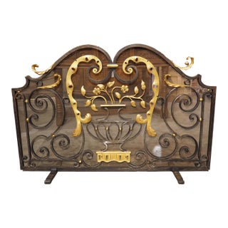 1950s French Wrought Iron Firescreen With Gilt Highlights, Signed Bataillars For Sale