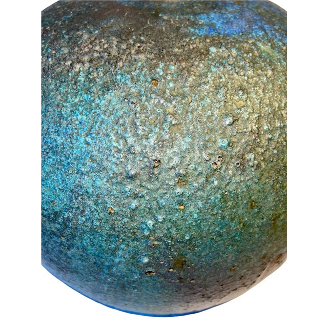 Vintage Mid Century Blue Green Drip Glazed Brown Vase For Sale - Image 11 of 13