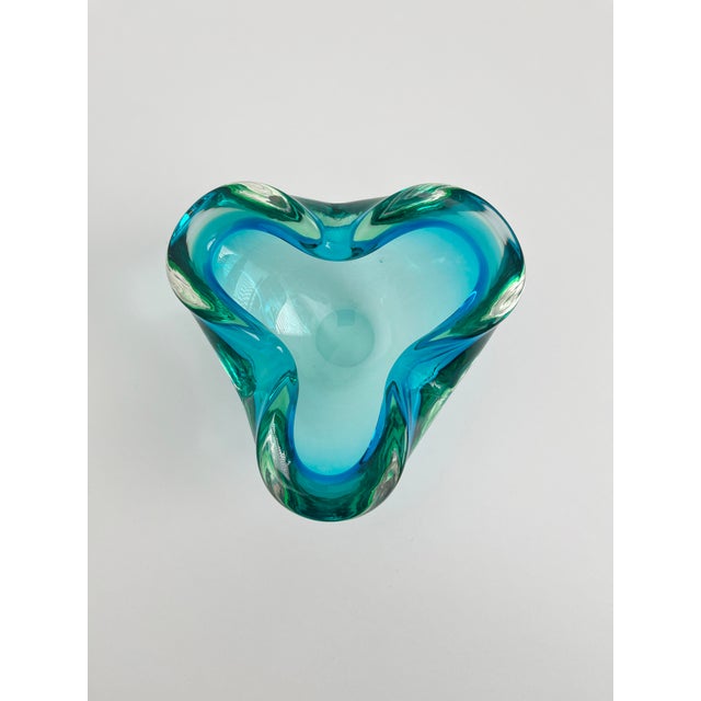 Blue 1960s Murano Style Blue Green Glass Ashtray Catchall Art Glass Bowl For Sale - Image 8 of 11