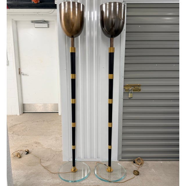 Pair of Mid Century French Uplight Floor Lamps Sourced from L'Art De Vivre, a premier dealer in Manhattan’s UES...