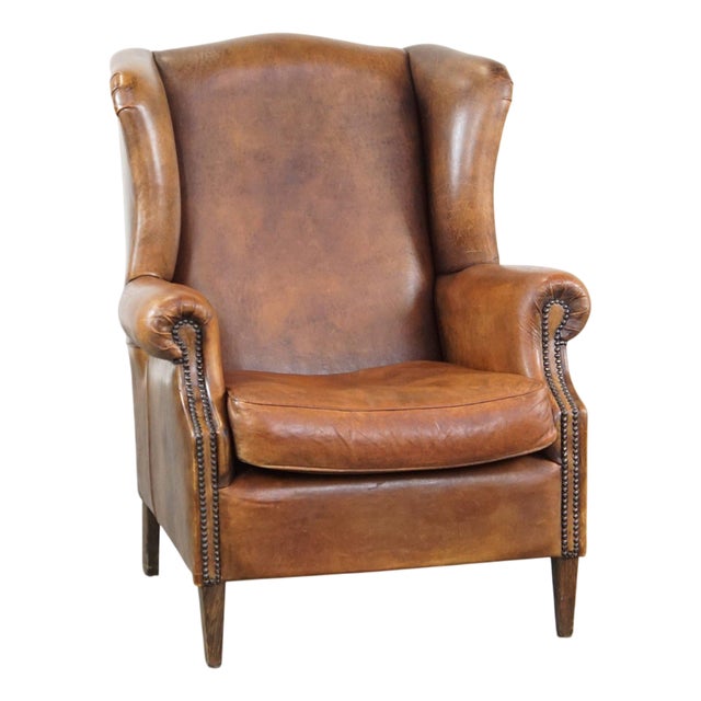 Large Wing Chair in Sheep Leather For Sale