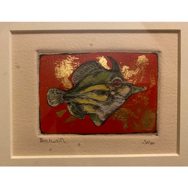 Late 20th Century Late 20th Century Vibrant Hand-Colored, Joel Beckwith, Limited Edition, Fish Etching Gold Leaf Signed For Sale - Image 5 of 5