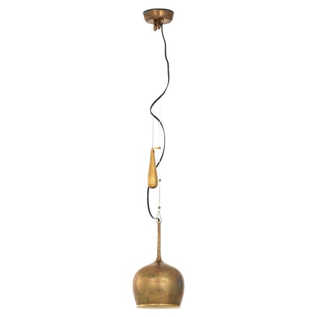 Height-Adjustable Ceiling Lamp in Brass attributed to Paavo Tynell, 1950s For Sale - Image 6 of 6