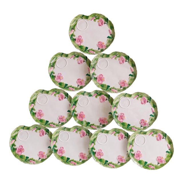 Palm Beach Grandmillenial Italian Hibiscus Mahjong Luncheon Plates S/10 For Sale