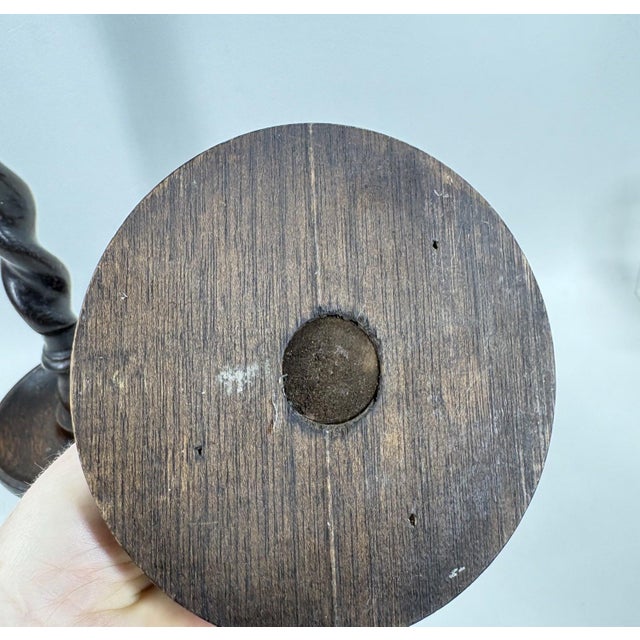 Late 19th Century Set of 3 Vintage English-Style Barley Twist Wood Candlesticks For Sale - Image 5 of 8