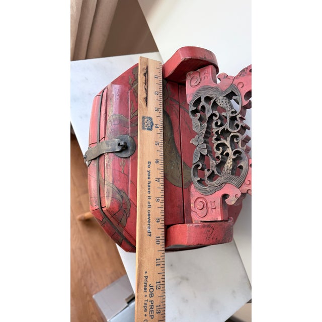 Antique Chinese Red Wooden Wedding Bridal Box For Sale - Image 11 of 13
