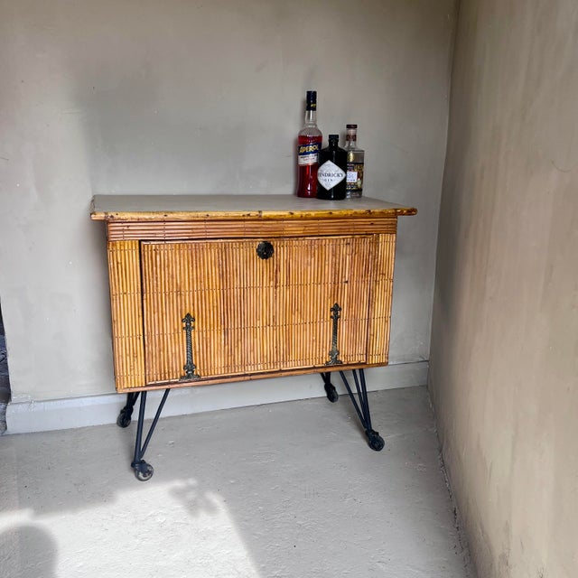 Mid-Century Modern Mid‑Century French Bamboo Drinks Cabinet on Cast Iron Legs, 1950s For Sale - Image 3 of 12