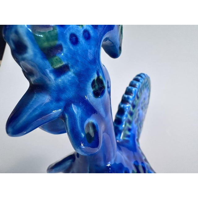 Mid-Century Modern Glazed Ceramic Rimini Blu Rooster Figurine by Aldo Londi for Bitossi Ceramiche, Italy, 1950s For Sale - Image 3 of 10