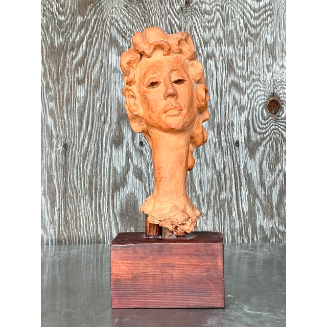 Vintage Boho Original Terracotta Bust of Woman For Sale - Image 4 of 11