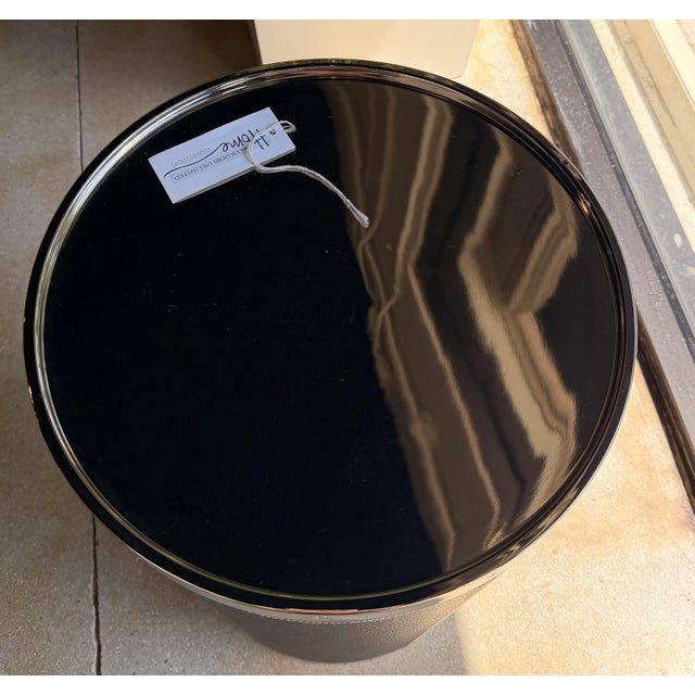 Contemporary Port 68 Black Leather and Nickel End Table For Sale - Image 3 of 5